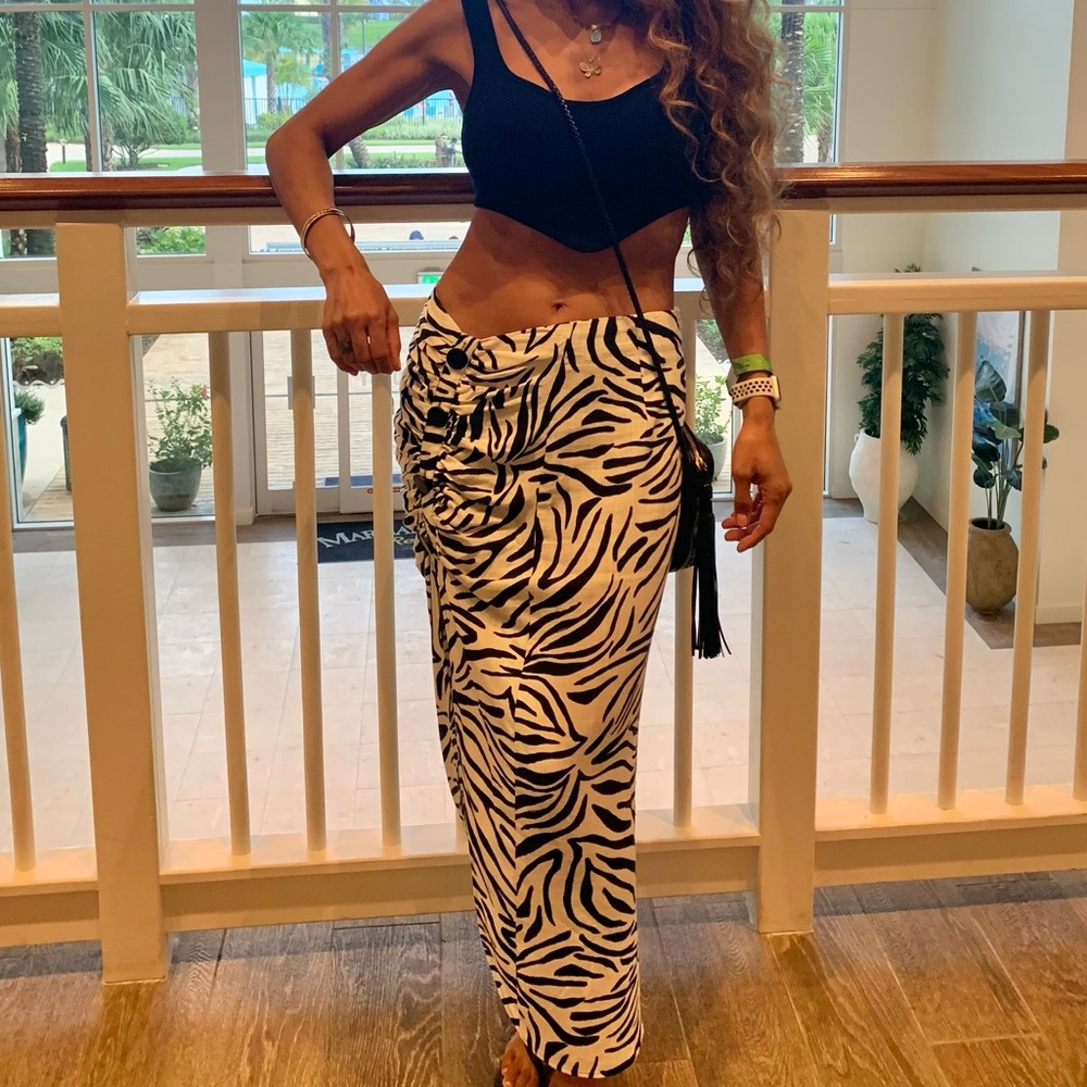 Zara zebra print maxi skirt, small linen type material